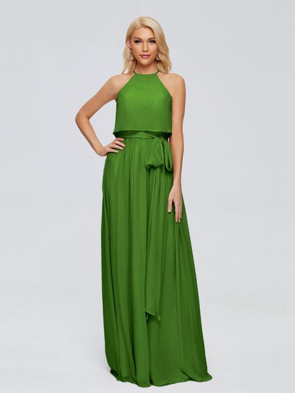 Nadey Halter Chiffon Bridesmaid Dresses With Bowknot