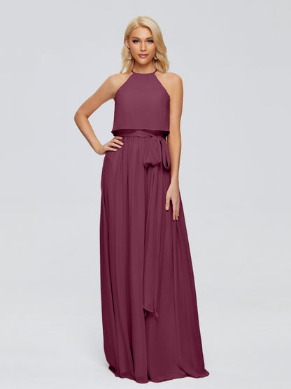 Nadey Halter Chiffon Bridesmaid Dresses With Bowknot
