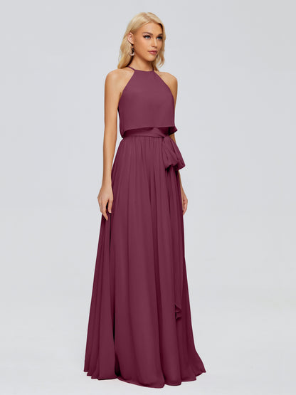 Nadey Halter Chiffon Bridesmaid Dresses With Bowknot