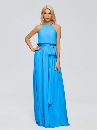 Nadey Halter Chiffon Bridesmaid Dresses With Bowknot