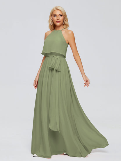 Nadey Halter Chiffon Bridesmaid Dresses With Bowknot
