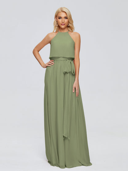 Nadey Halter Chiffon Bridesmaid Dresses With Bowknot