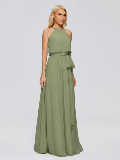 Nadey Halter Chiffon Bridesmaid Dresses With Bowknot