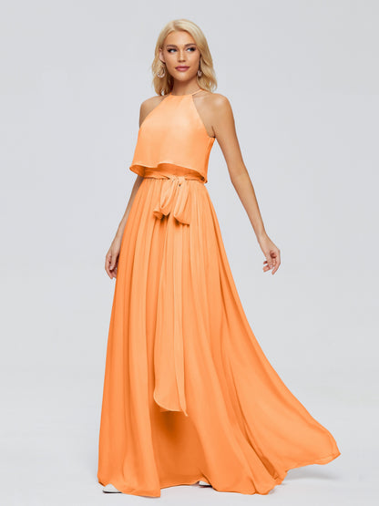 Nadey Halter Chiffon Bridesmaid Dresses With Bowknot