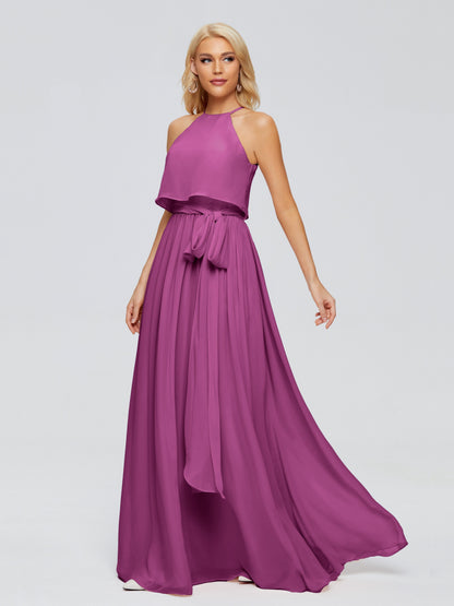 Nadey Halter Chiffon Bridesmaid Dresses With Bowknot