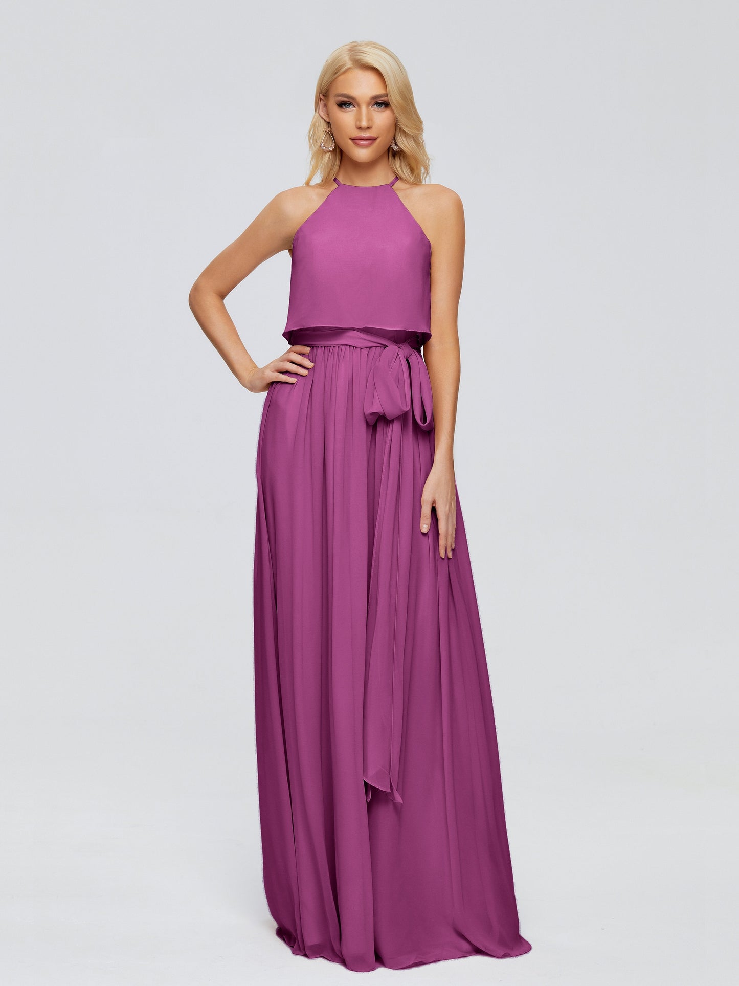 Nadey Halter Chiffon Bridesmaid Dresses With Bowknot