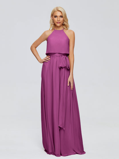 Nadey Halter Chiffon Bridesmaid Dresses With Bowknot