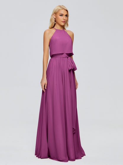 Nadey Halter Chiffon Bridesmaid Dresses With Bowknot
