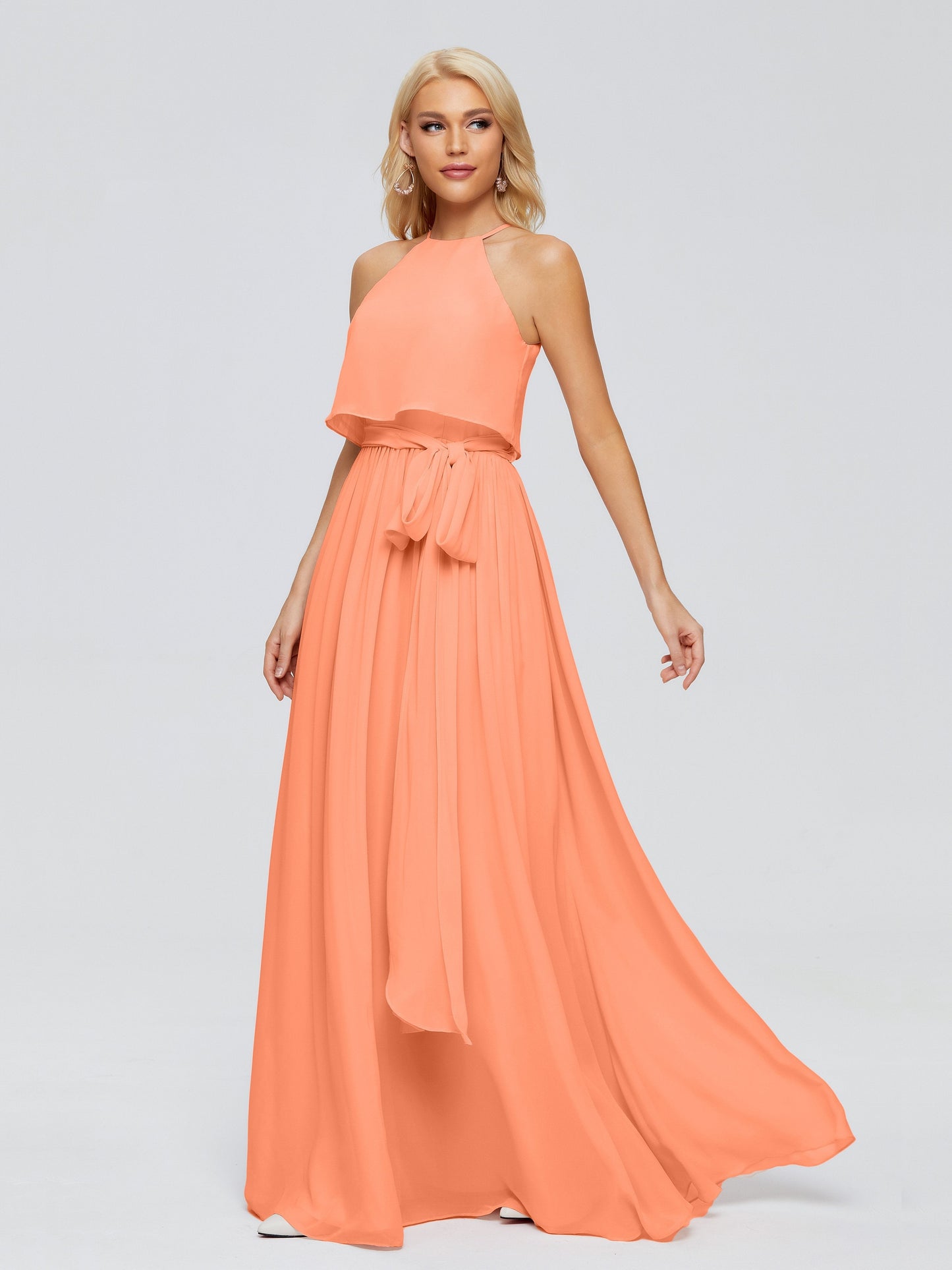 Nadey Halter Chiffon Bridesmaid Dresses With Bowknot