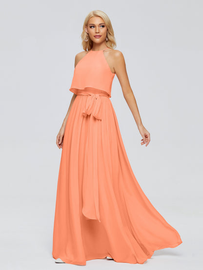Nadey Halter Chiffon Bridesmaid Dresses With Bowknot