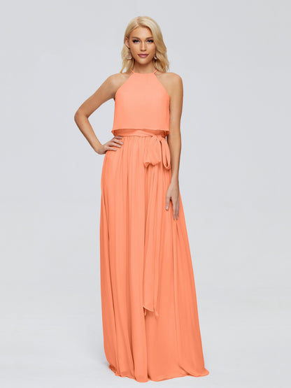 Nadey Halter Chiffon Bridesmaid Dresses With Bowknot