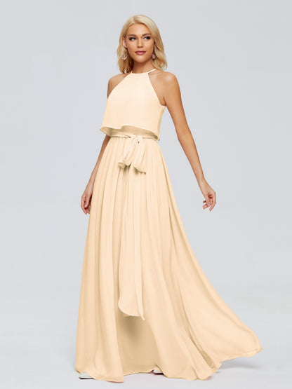 Nadey Halter Chiffon Bridesmaid Dresses With Bowknot
