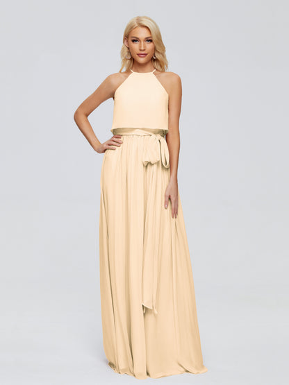 Nadey Halter Chiffon Bridesmaid Dresses With Bowknot