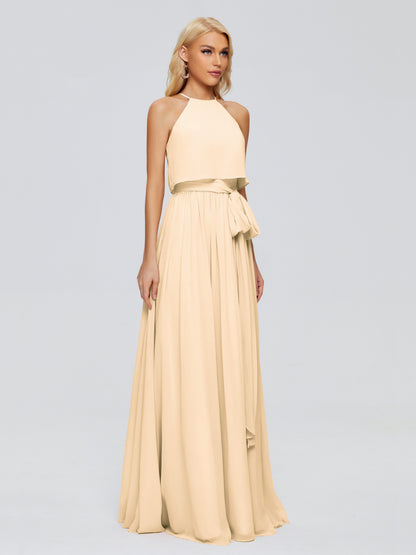 Nadey Halter Chiffon Bridesmaid Dresses With Bowknot