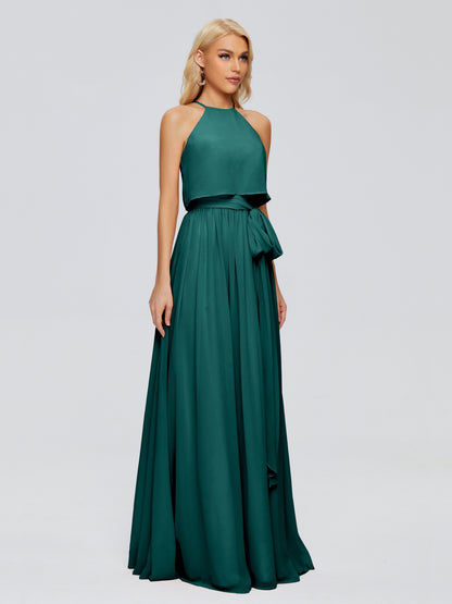 Nadey Halter Chiffon Bridesmaid Dresses With Bowknot