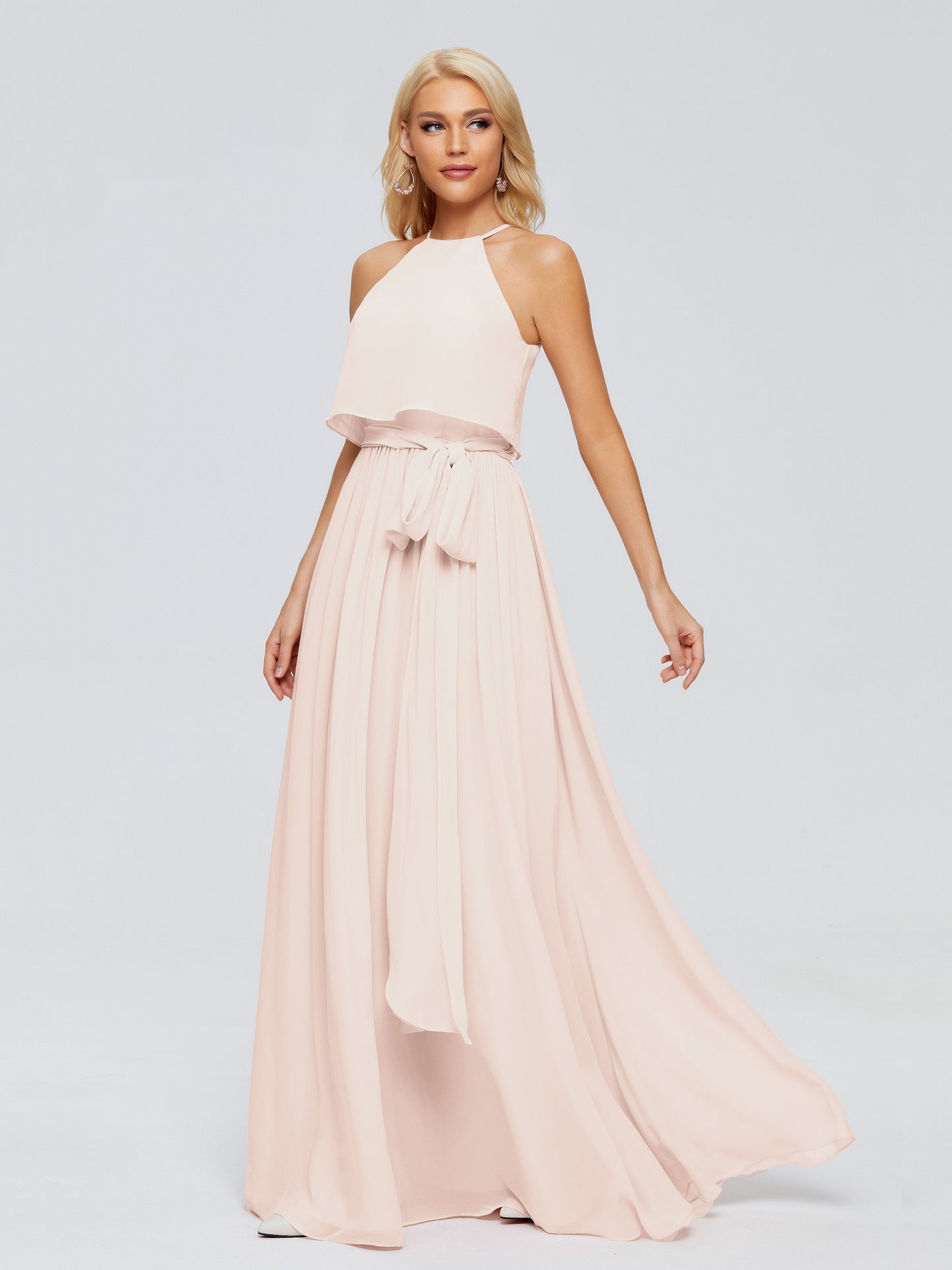 Nadey Halter Chiffon Bridesmaid Dresses With Bowknot