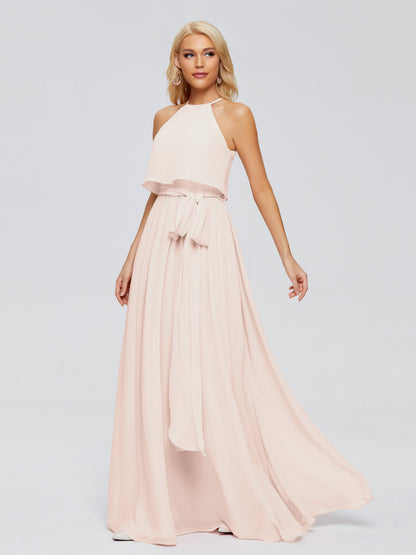 Nadey Halter Chiffon Bridesmaid Dresses With Bowknot