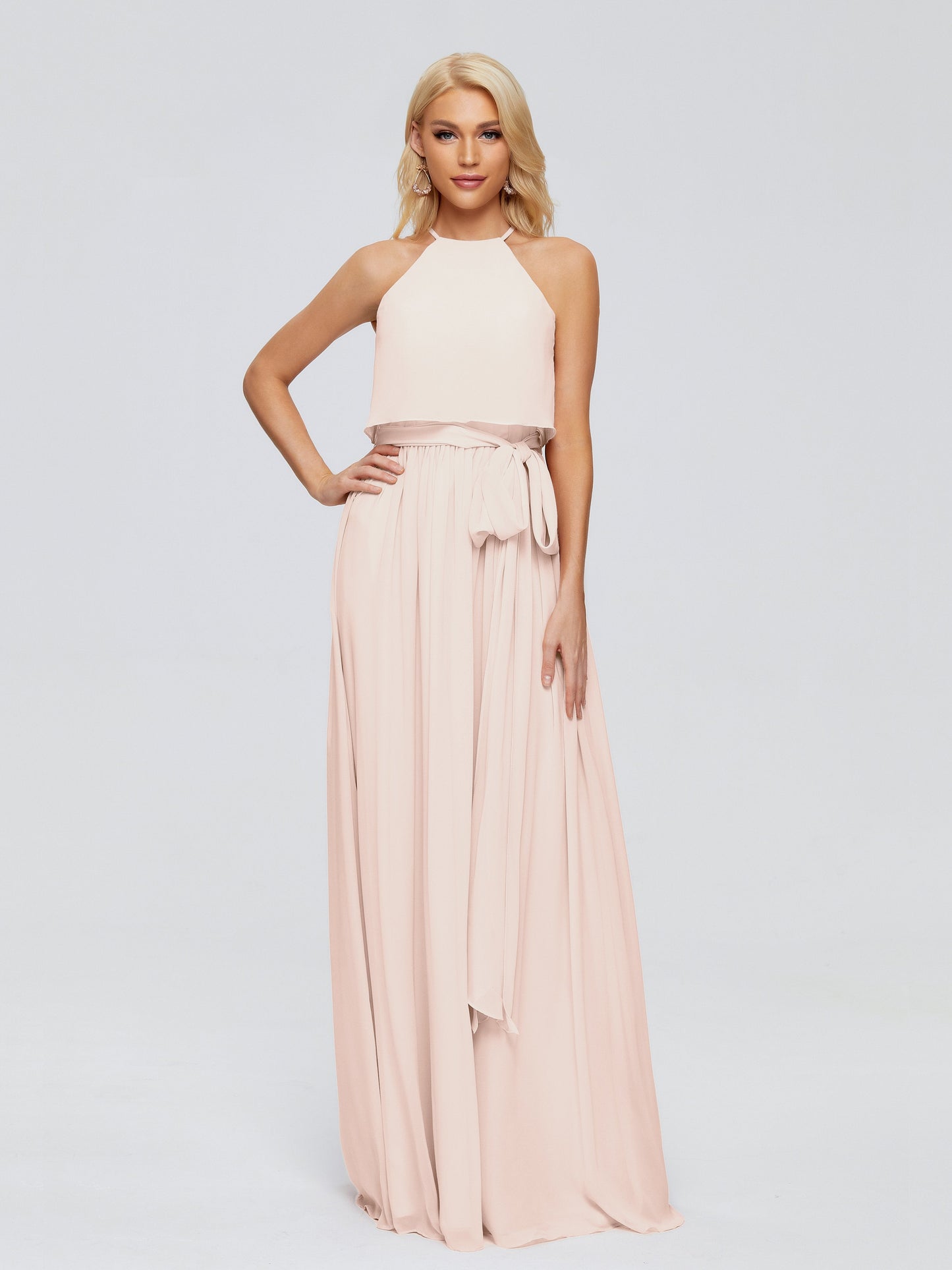 Nadey Halter Chiffon Bridesmaid Dresses With Bowknot