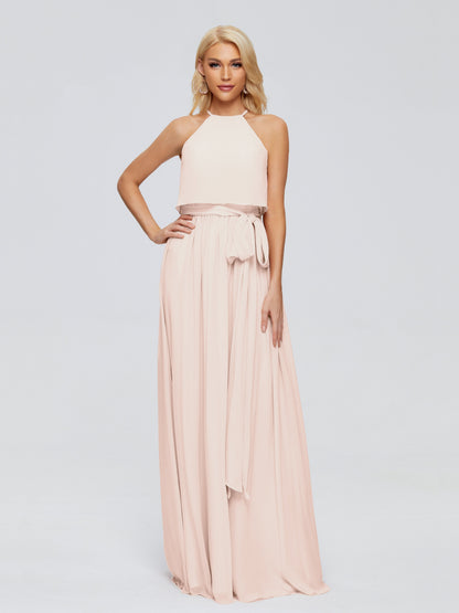 Nadey Halter Chiffon Bridesmaid Dresses With Bowknot