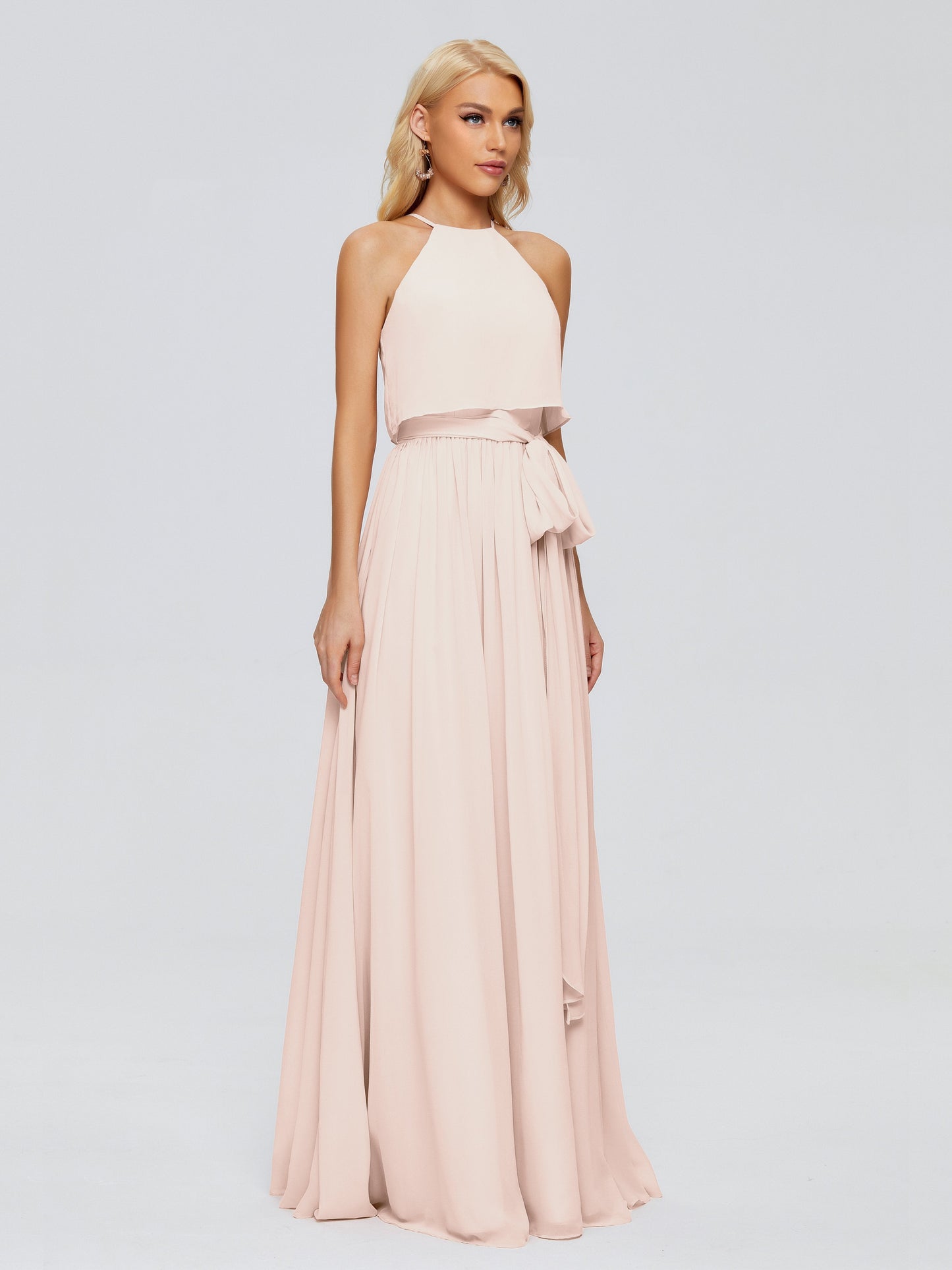 Nadey Halter Chiffon Bridesmaid Dresses With Bowknot