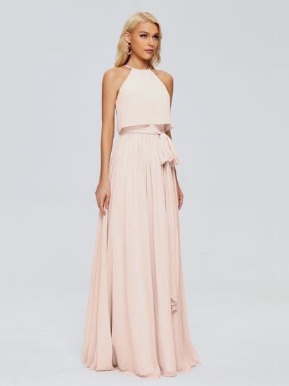 Nadey Halter Chiffon Bridesmaid Dresses With Bowknot