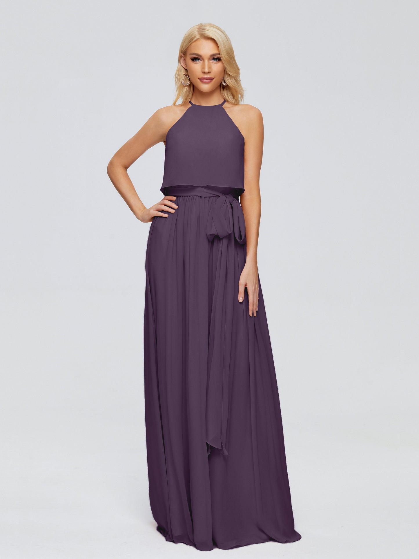 Nadey Halter Chiffon Bridesmaid Dresses With Bowknot