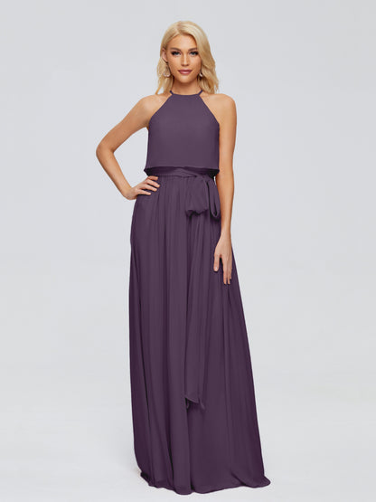Nadey Halter Chiffon Bridesmaid Dresses With Bowknot