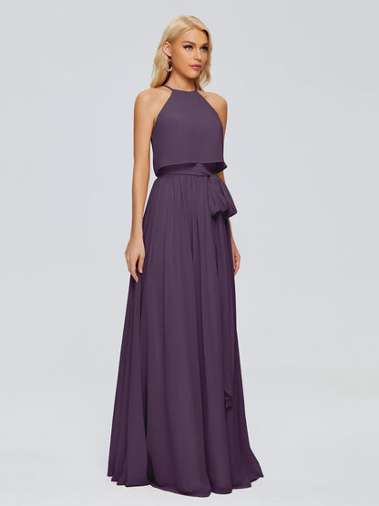 Nadey Halter Chiffon Bridesmaid Dresses With Bowknot