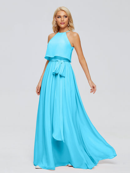 Nadey Halter Chiffon Bridesmaid Dresses With Bowknot