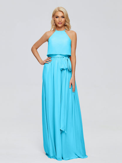 Nadey Halter Chiffon Bridesmaid Dresses With Bowknot