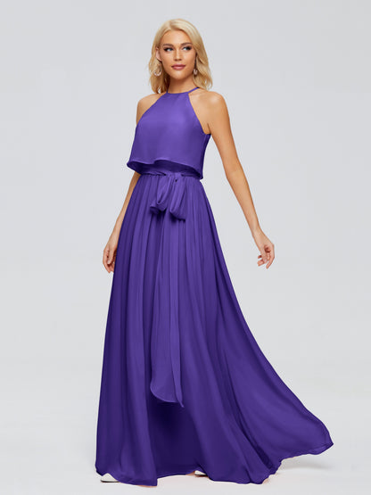Nadey Halter Chiffon Bridesmaid Dresses With Bowknot