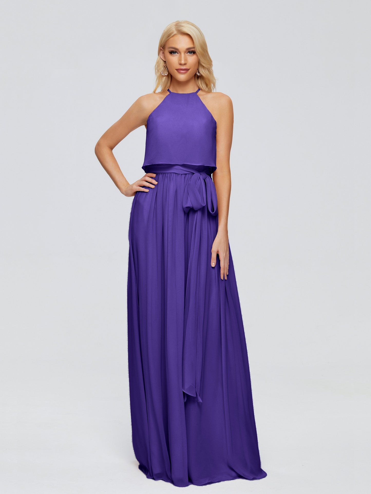 Nadey Halter Chiffon Bridesmaid Dresses With Bowknot