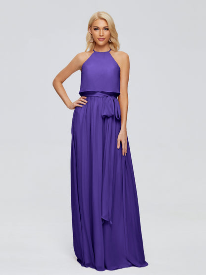 Nadey Halter Chiffon Bridesmaid Dresses With Bowknot