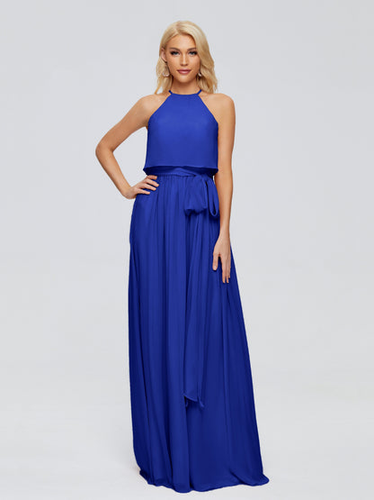 Nadey Halter Chiffon Bridesmaid Dresses With Bowknot