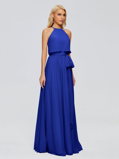 Nadey Halter Chiffon Bridesmaid Dresses With Bowknot