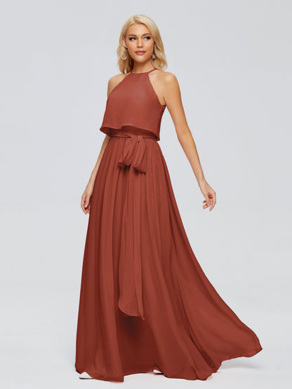 Nadey Halter Chiffon Bridesmaid Dresses With Bowknot