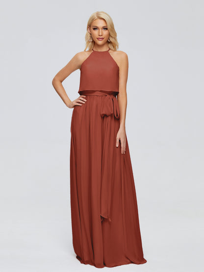 Nadey Halter Chiffon Bridesmaid Dresses With Bowknot