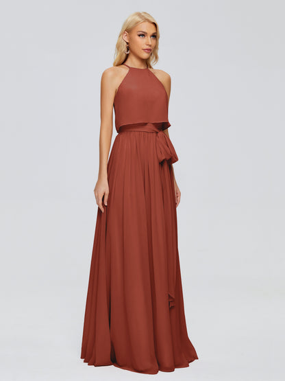 Nadey Halter Chiffon Bridesmaid Dresses With Bowknot