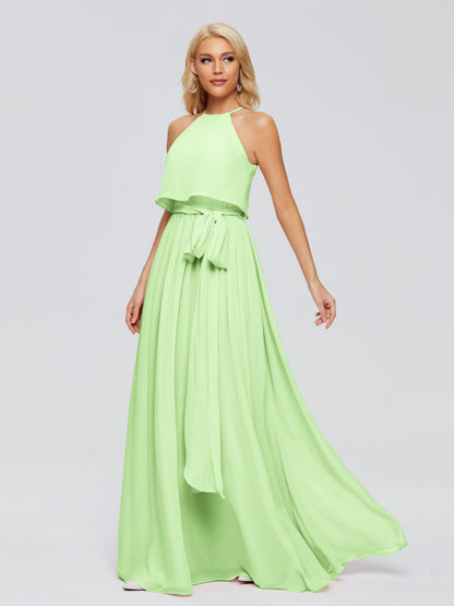 Nadey Halter Chiffon Bridesmaid Dresses With Bowknot