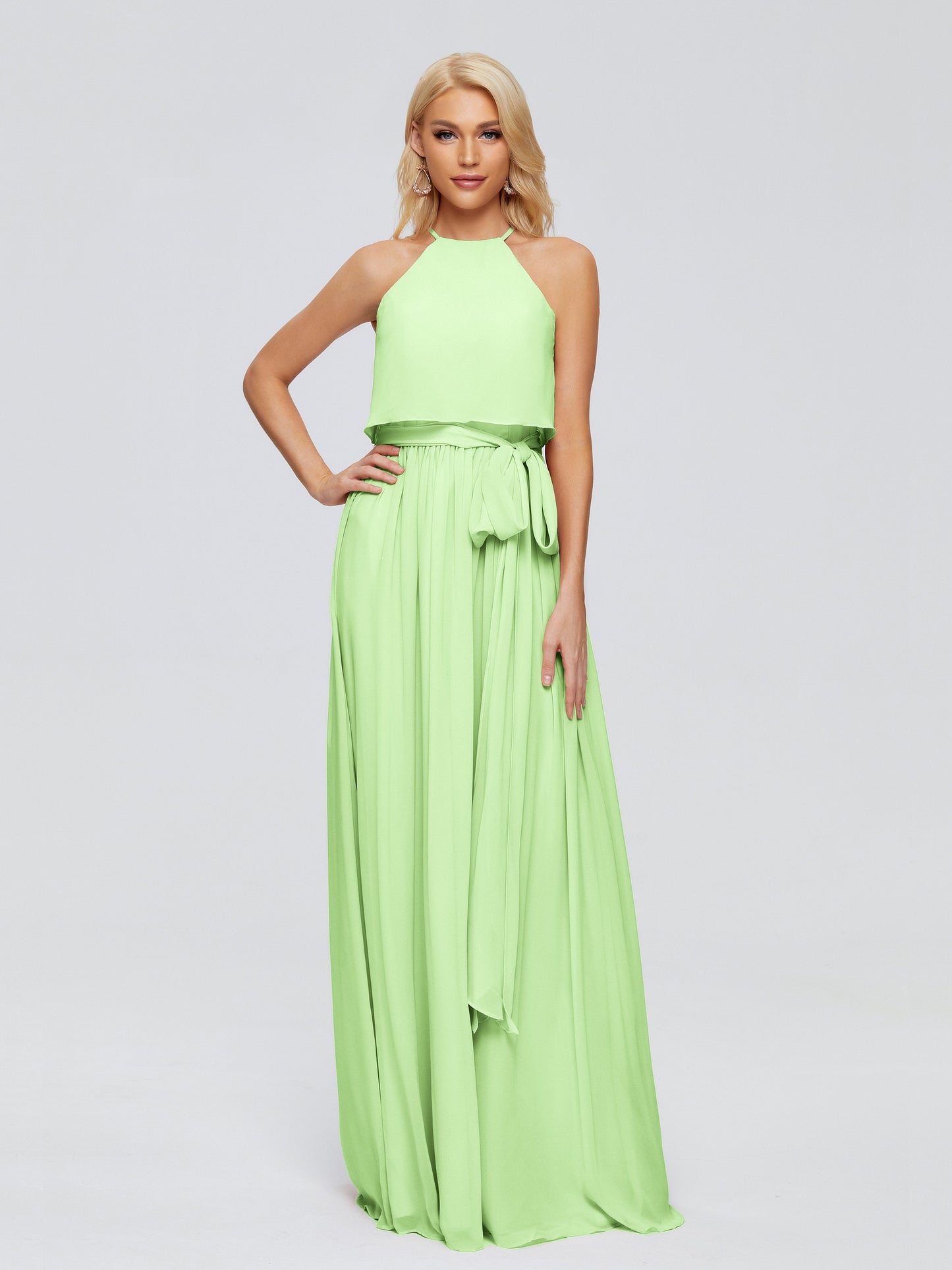 Nadey Halter Chiffon Bridesmaid Dresses With Bowknot