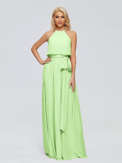 Nadey Halter Chiffon Bridesmaid Dresses With Bowknot