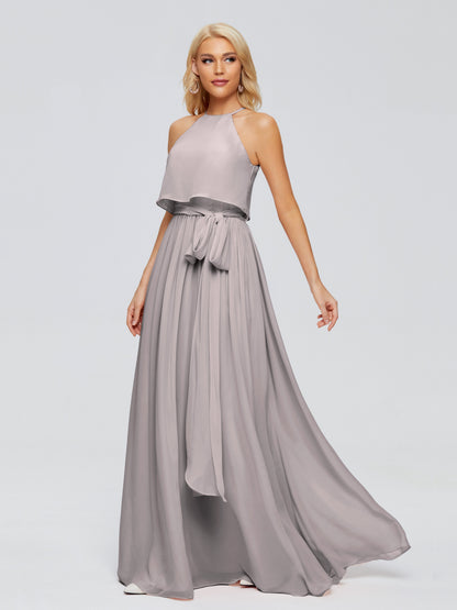 Nadey Halter Chiffon Bridesmaid Dresses With Bowknot