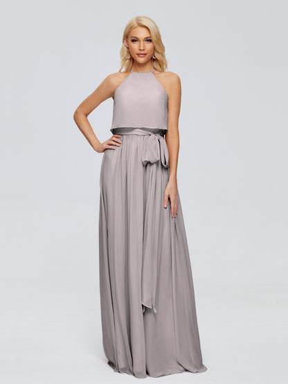 Nadey Halter Chiffon Bridesmaid Dresses With Bowknot