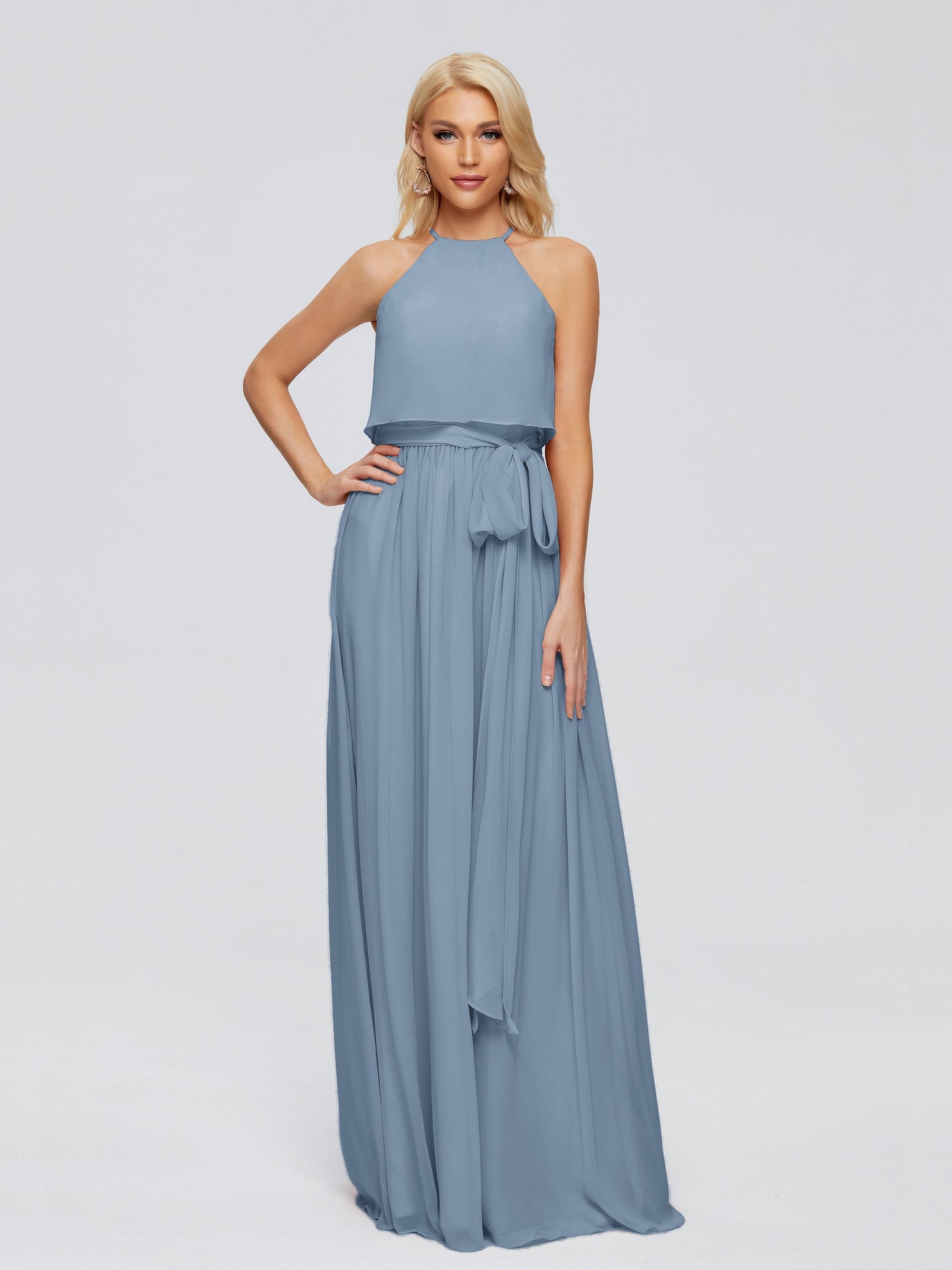 Nadey Halter Chiffon Bridesmaid Dresses With Bowknot