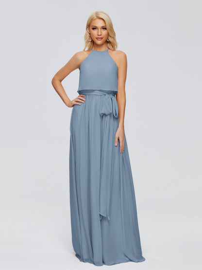 Nadey Halter Chiffon Bridesmaid Dresses With Bowknot