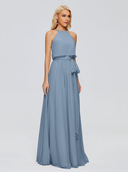 Nadey Halter Chiffon Bridesmaid Dresses With Bowknot