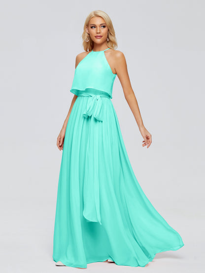 Nadey Halter Chiffon Bridesmaid Dresses With Bowknot