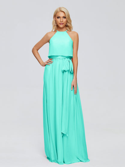 Nadey Halter Chiffon Bridesmaid Dresses With Bowknot