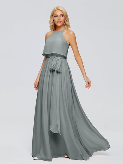 Nadey Halter Chiffon Bridesmaid Dresses With Bowknot
