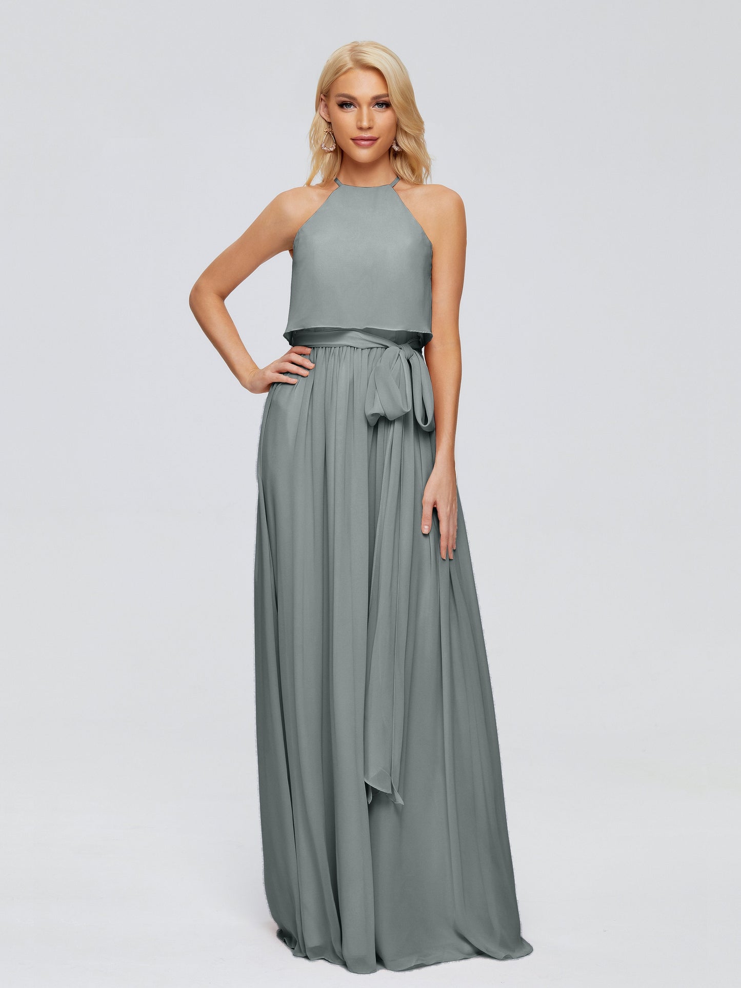 Nadey Halter Chiffon Bridesmaid Dresses With Bowknot